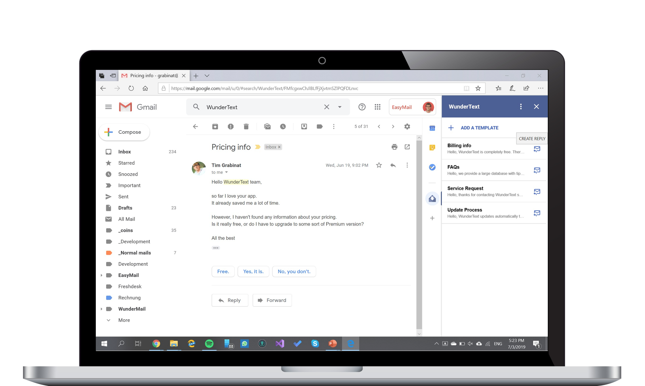Screenshot of application